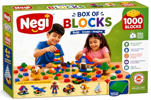Image of Negi V1 Box of Blocks 1000 PCS Set of Blocks Building Set for Kids, 1000 Pieces Creative DIY Construction Toy with Base Plate, Educational STEM Learning Building Blocks Kit