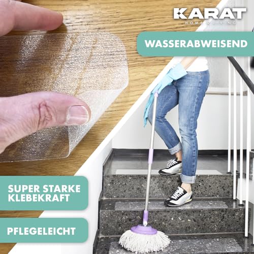 KARAT Stufenmatten transparent für Treppen -15 Stück - 60 x 10 cm, Antirutschstreifen selbstklebend inkl. Montageroller - Treppenstufen Matten für Holztreppen, Anti Rutsch Streifen Treppe (Henri)
