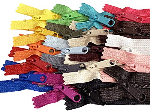 20pcs Mixed Colors Ykk Number 4.5 Coil Handbag Zipper or Purse Zippers Long Pull Made in USA Pack Vinyl Bag (18 inches)