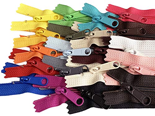 20pcs Mixed Colors Ykk Number 4.5 Coil Handbag Zipper or Purse Zippers Long Pull Made in USA Pack Vinyl Bag (7 inches)