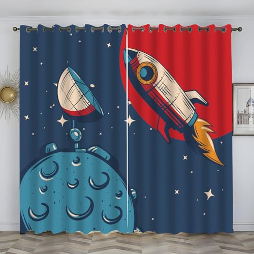 Cortinas Dormitorio Azul, Cortinas Salon 2 Piezas Termicas Aislantes Cortinas Opacas con Ojales para Comedor y Juvenil Cortina Acustica 2x140x245 cm (An x Al),para Niño y cielo estrellado5y20