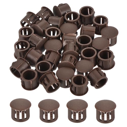 Image of MECCANIXITY 64PCS 11mm(3 /8 inch) Brown Plastic Hole Plugs, Flush Type Panel Hole Plugs Insert End Caps for Locking Hole Tubes Furniture Cabinet