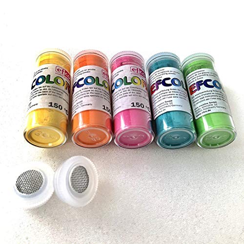 Set 5 Couleurs Poudre Efcolor 10 ML, Nuancier Estivale, 2 Tamis, pour émaillage à Froid, Cuisson à 150°C