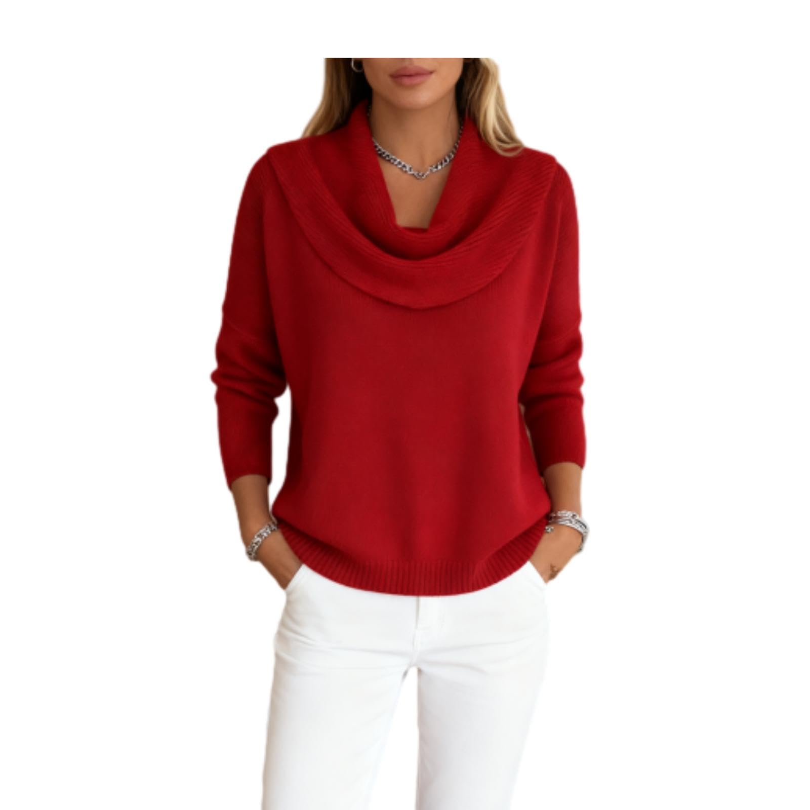 Womens Cowl Neck Sweater Long Sleeve Knit Pullover Casual Loose Fit Tops Fall Winter Warm Comfy Trendy Sweaters