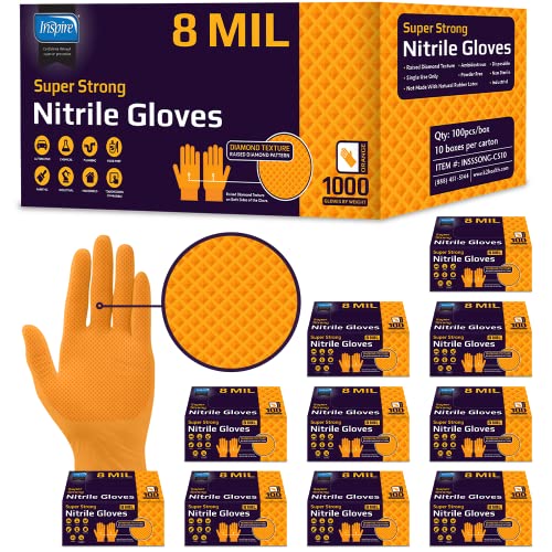 Inspire Heavy Duty Orange Nitrile Disposable Gloves ULTRA 8 Mil