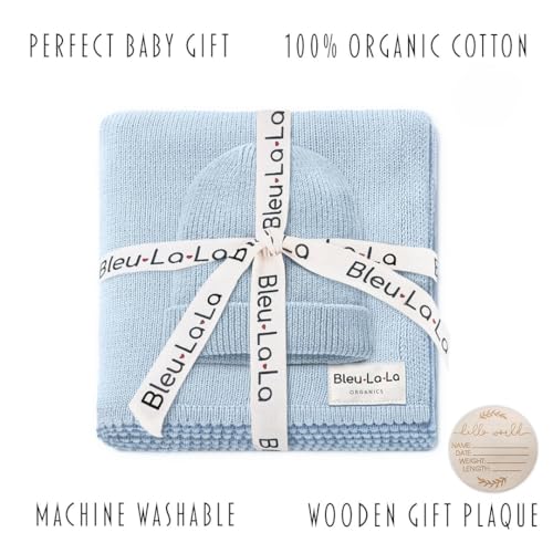 Image of Baby Gift Set - Organic Cotton Newborn Blanket Essentials, Thoughtful Baby Shower & New Baby Gift for Boys & Girls (Luxe - Sky Blue)