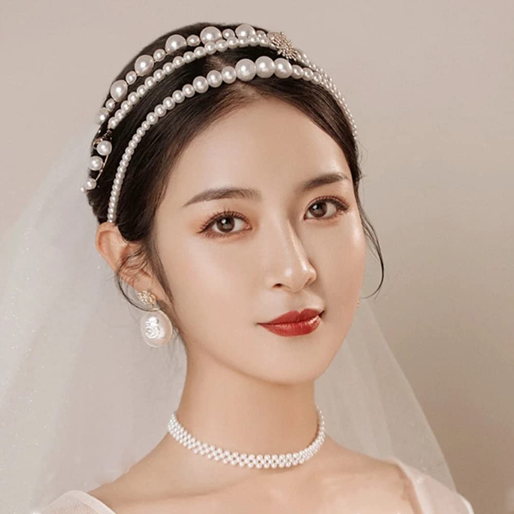 Amazon.com : JWICOS 3Pcs White Faux Pearl Headbands Bridal Hair