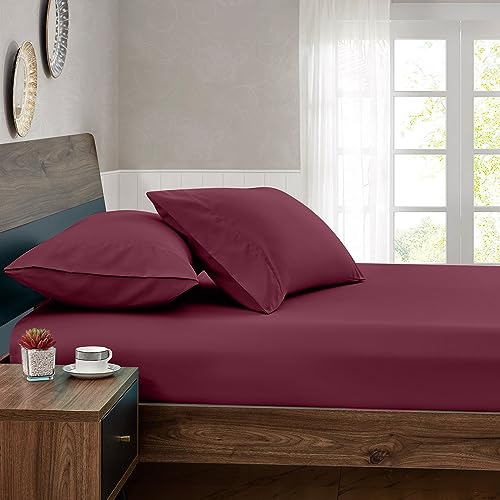 FreshCulture Full Fitted Sheets, Bulk Pack of 6, Deep Pocket, Soft Microfiber Bottom Sheets for Home, Salons, Hotels, Full Size Fitted Sheets Only (Burgundy)