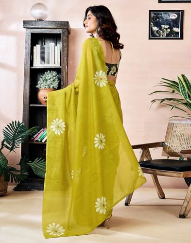 Image of SIRIL Women's Printed Chanderi Cotton One Minute Ready to Wear Saree with Unstitched Blouse Piece