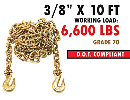 3/8'' x 10' Binder Transport Chain Cargo Flatbed Grade 70 w/Clevis Grab Hooks