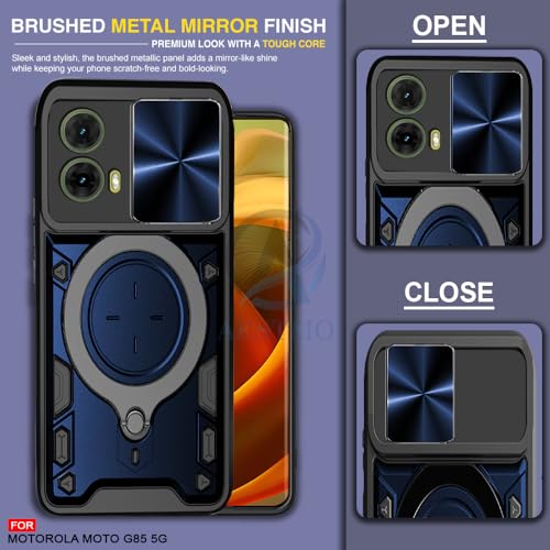 Image of AESTMO Armor Motorola Moto G85 5G Bumper Back Case Cover | Ring Holder & CD Pattern Sliding Camera Shutter Cover | Back Case Cover for Motorola Moto G85 5G (Black)