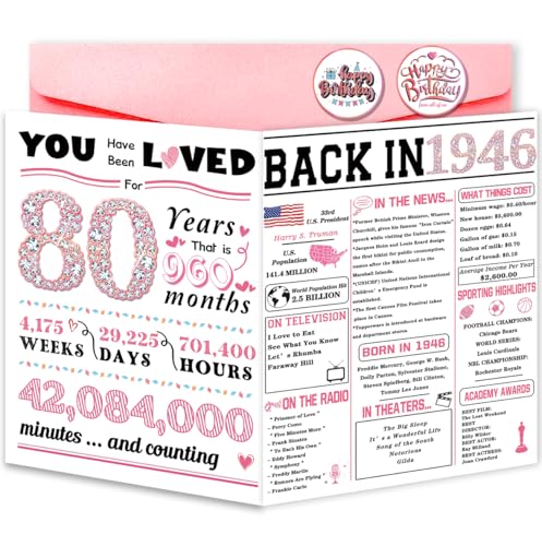 ATTLVV 80th Birthday Card,80th Birthday Gifts for Women,80th Birthday Decorations for Mom,80th...