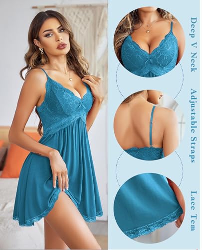 Image of Avidlove Women Chemise Night Gown Lace Modal Sleepwear V-Neck Full Slip Babydoll Lingerie Sexy Nightgowns