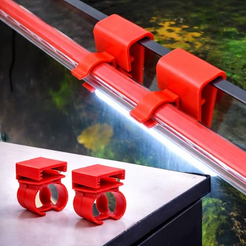 Image of VAYINATO 2 PCS Universal Aquarium Light Clip Holder, LED Tube Mount Brackets for Fish Tank, Durable Plastic Clamp for Aquarium Lighting Support (Red)