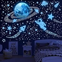 Leuchtsterne Kinderzimmer Sterne leuchtend Selbstklebend Wandsticker Wandaufkleber Kinderzimmer Junge Mädchen Kinder Mond Astronaut Leucht Aufkleber Schlafzimmer Wohnzimmer Wandtattoo
