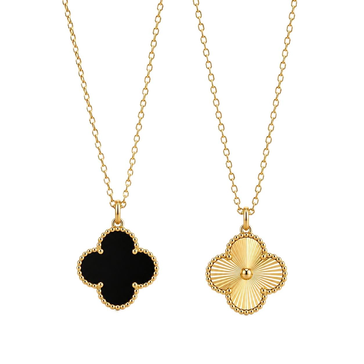 Gold & Black Clover Pendant Necklace for Women & Girls | Double Sided Four Leaf Clover Necklace | 18K Gold Plated Stainless Steel Chain | Anti Tarnish Lucky Charm Jewelry Gift-image-13