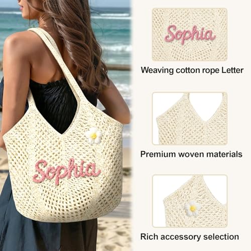 Bolso de playa tejido personalizado para mujer y niñas miniatura 3