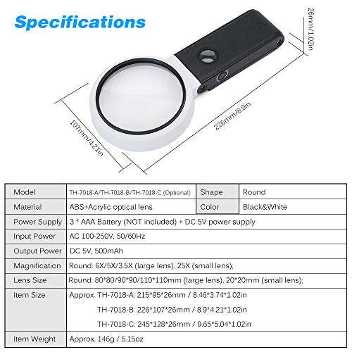 Lupa portátil Lupa multifuncional de 90 mm 5X / 25X Ampliação ajustável Espelho Redondo Dobrável com