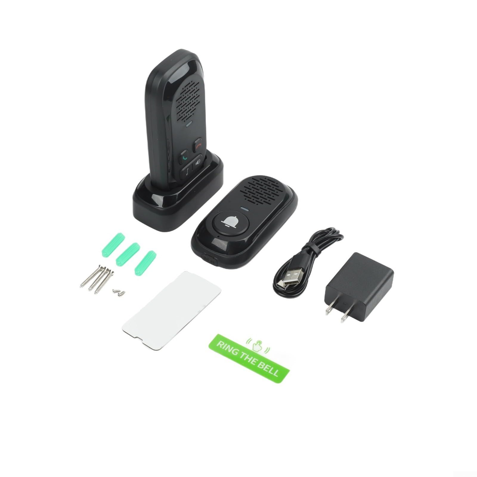Sistema de intercomunicación inalámbrico con alcance de 300 m, timbre de puerta impermeable para exteriores, juego de altavoces y micrófono para el hogar, ideal para personas mayores y niños (negro)