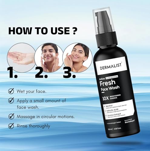 Image of Dermalist Active Fresh Face Wash with Menthol, Salicylic Acid & Licorice | 10X Brightening | Oil Control, Acne & Pore Cleanser | For All Skin Types | 100ml
