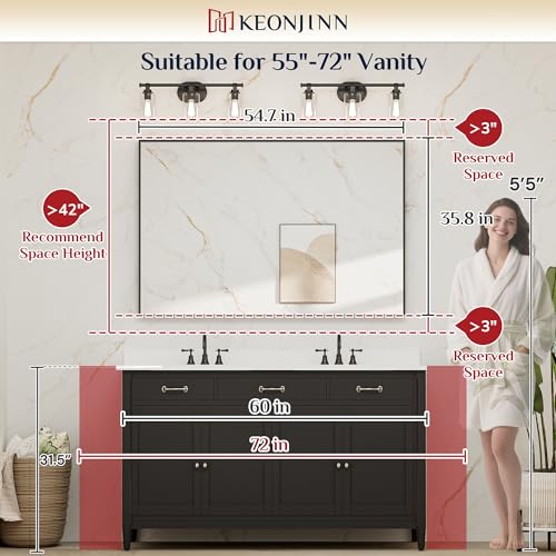 Image of Keonjinn 55x36 Inch Gold Bathroom Mirror for Over Sink, Vanity Mirror