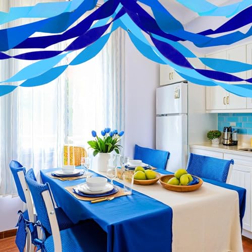 Image of Crepe Paper Streamers 6 Rolls 492ft, Blue Crepe Paper Decorations for Birthday Baby Shower Wedding Party Decor DIY Gift Wrapping, 1.77 Inch x 82 Ft /Roll