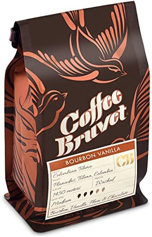 Coffee Bruvet Bourbon Vanilla Flavored Coffee Beans, Whole Roasted Organic Colombian Arabica Coffee, 4 Oz.-3pack
