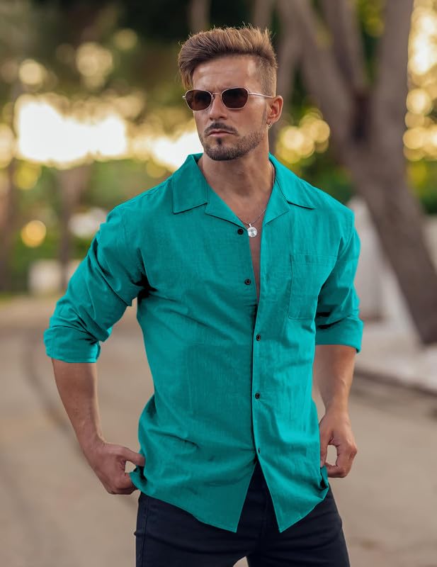 Image of Combo of Men's Casual Cotton Blend Shirt || Long Sleeve Button Down with Spread Collar | Lightweight Breathable Fabric | Stylish Solid Shirt for Beach, Office & Everyday Wear Pack of 2