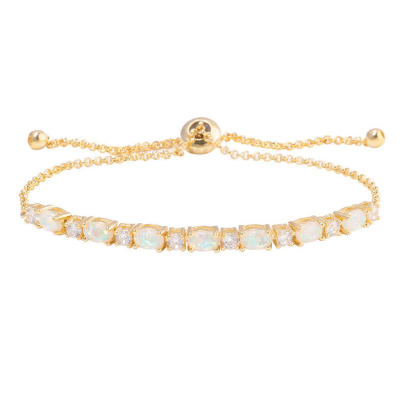 LOKILOKILOKILOKI Fire Opal Sliding Fine Link Bracelets With Stone Silver Plated Yellow Rose Gold Color Adjustable Jewelry Gifts Woman