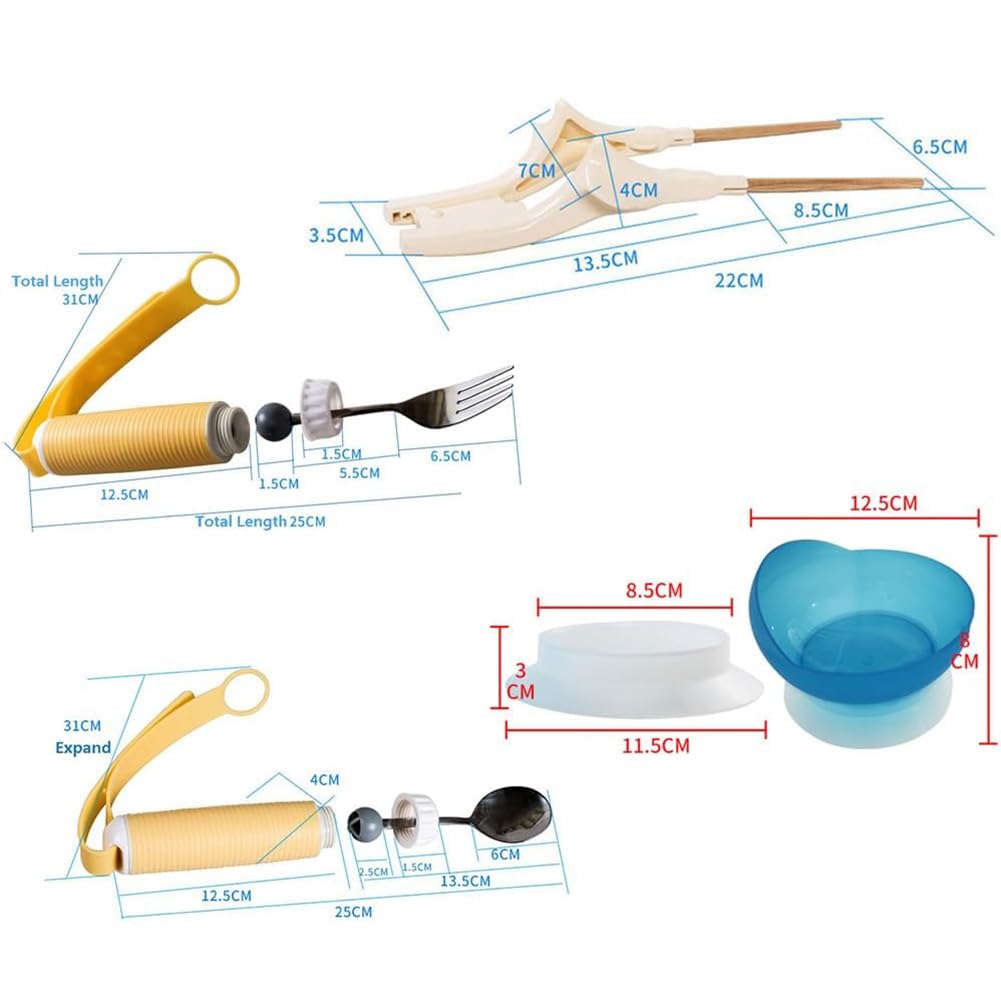 Cubiertos Adaptativos con Cuchara y Tenedor Giratorios 360º - Herramientas Ajustables para Ancianos y Discapacitados Movilidad Limitada, Set of 4