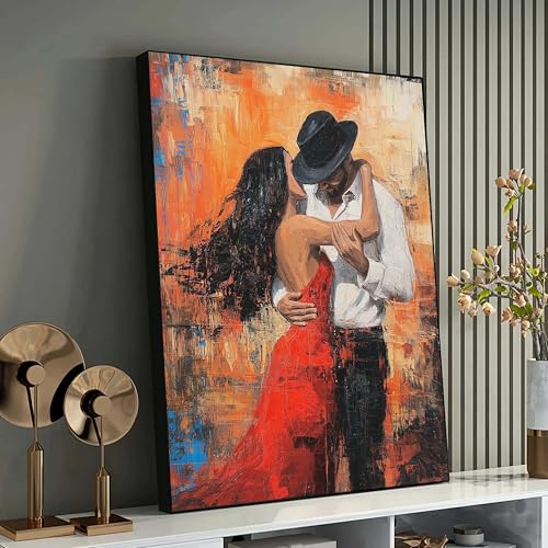 Peinture d amour moderne de danseurs latins sur toile coloree expression des sentiments