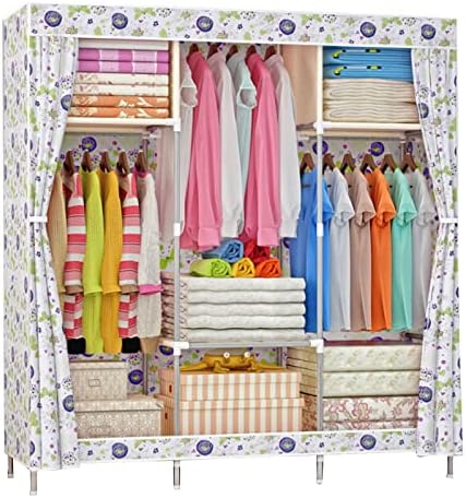 Portable Fabric Wardrobe nizer with Hanging Rail and Shelves Foldable Closet Storage Solution for Bedroom White Canvas W