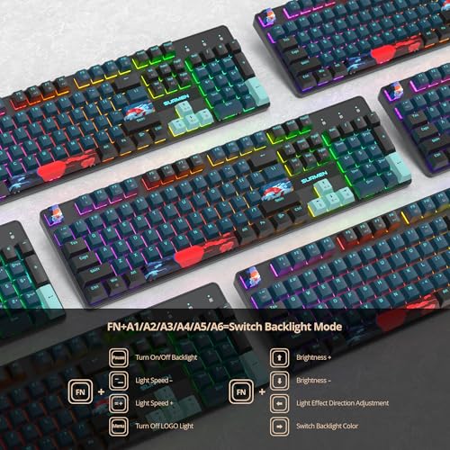 Image of Full Size Mechanical Keyboard, Creamy Keyboard with Number Pad, 104 Keys Wired Gaming Keyboard with Red Switch, RGB Backlit for PC Laptop
