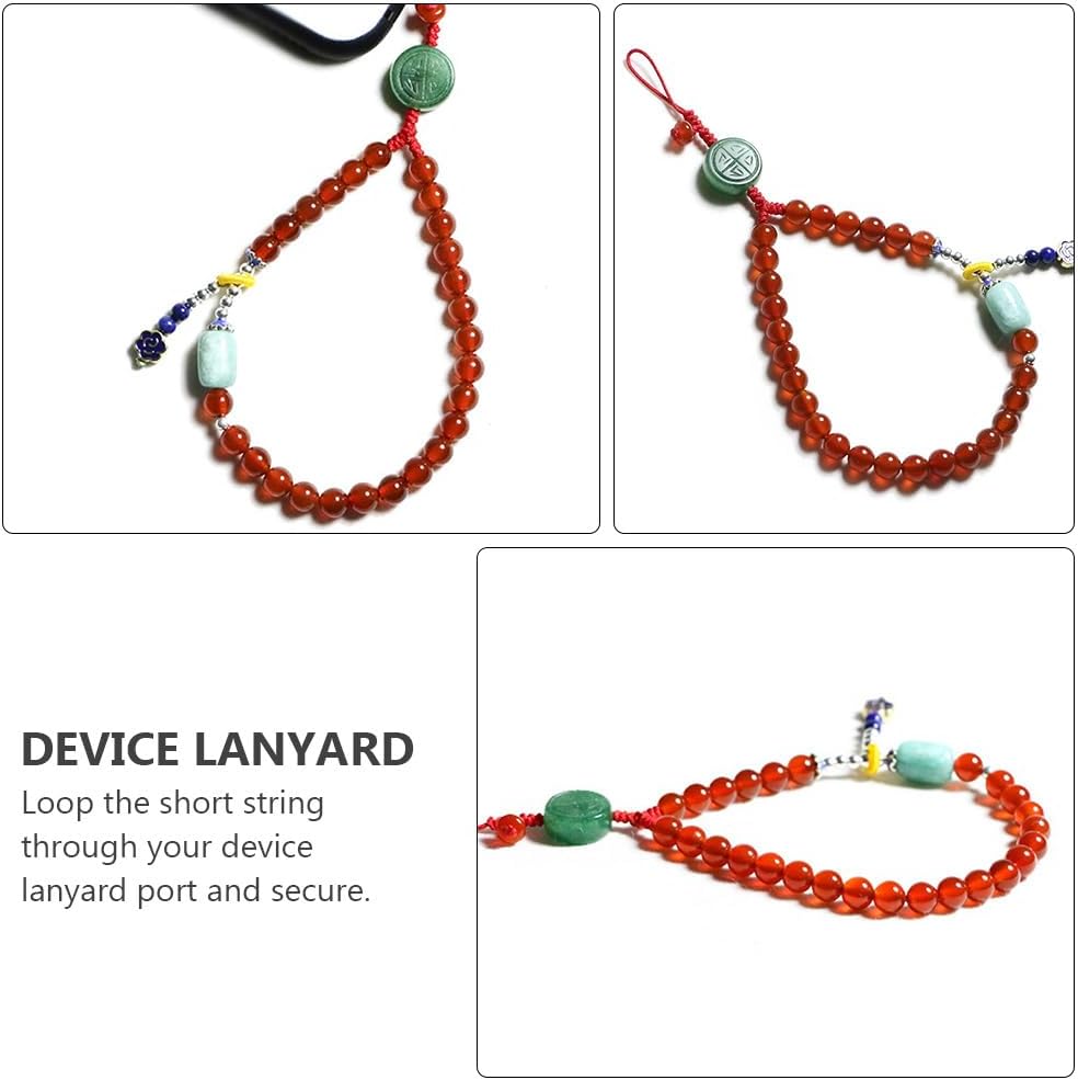 Hemobllo Red Agate Phone Charm Wrist Strap, Adjustable Handmade Jade Beaded Phone Lanyard foRr Women, Chinese Style Bracelet Charm, Aesthetic Anti-Lost String, Lucky Blessing Gift