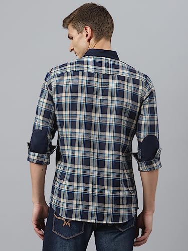 Image of Thomas Scott Mens Checkered Slim Fit Casual Shirt with Button Down and Long Sleeve (TS1048 Space Blue XL)