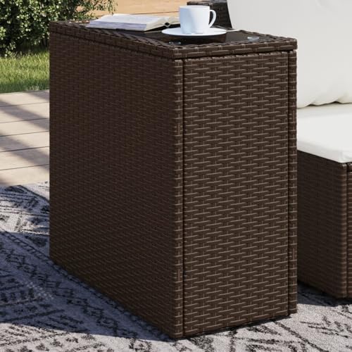 Homgoday Garten-Beistelltisch mit Glasplatte Braun 58x27,5x55 cm...