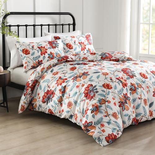 HORIMOTE HOME Double Duvet Sets,Bohemian Floral Bedding Double Size Boho Quilt Cover, Cream Jacobean,200 x 200 cm