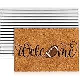 Duraaamo 2 Pcs Football Nature Coir Door Mat Outdoor Football Welcome Rug Non Slip Floor Door Mat Sport Ball Indoor Entrance Rug Sport Porch Front Decor