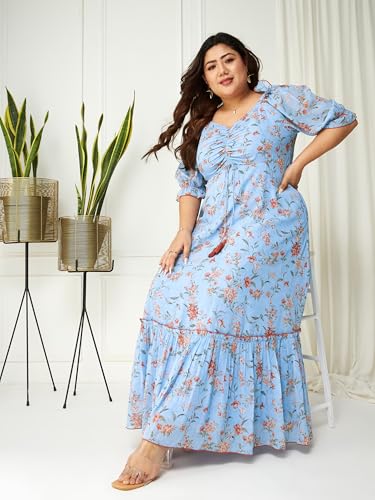 Image of Miss Chase A+ Women's V-Neck Three-Quarter Sleeve Floral Wrap Chiffon Midi Dress