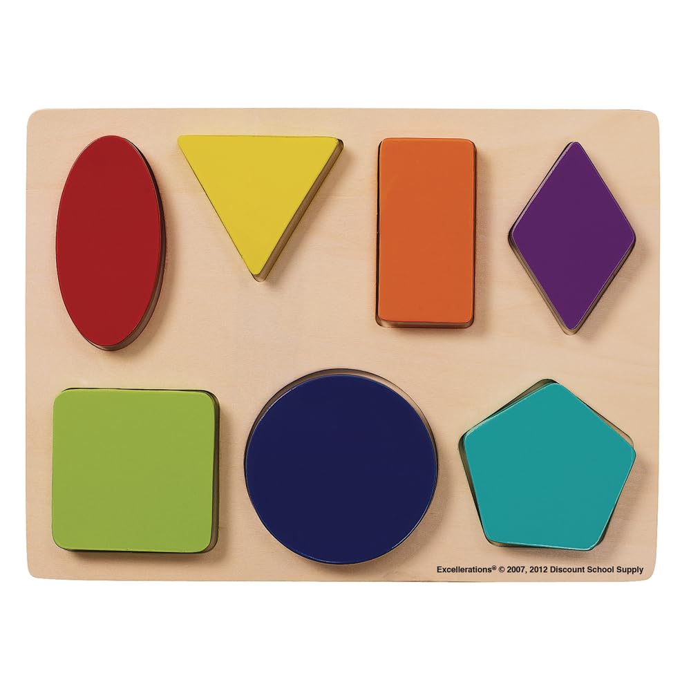 Excellerations Shapes Chunky Puzzle with Chunky Wooden Pieces, 7-Piece Puzzle, Toddler, Preschool, Educational Toys and Gift