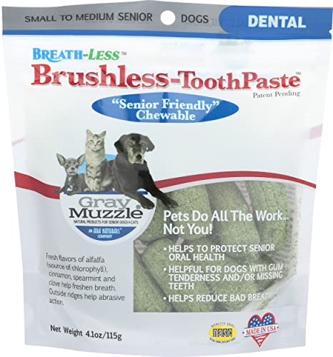 Ark Naturals Gray Muzzle Brushless Toothpaste, Senior Dog Dental Chews for Small to Medium Breeds, Vet Recommended for Plaque, Bacteria & Tartar Control, 1 Pack