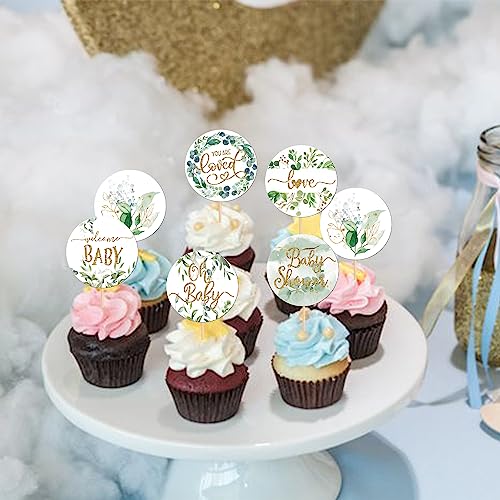 Zhuoweism ZWA1142 36 Pcs Baby Shower Cupcake Toppers Woodland Jungle Leaf Love Welcome Baby Cupcake Picks Oh Baby Cake Decorations For Gender Reveal Baby Shower Theme Kids Boys Girls Birthday Party Supplies thumb #5
