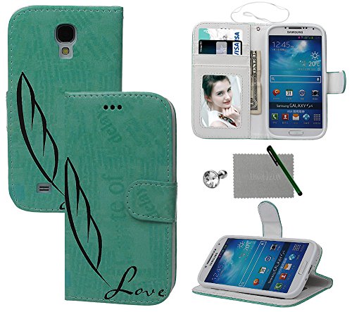 Samsung Galaxy S4 Case, xhorizon TM FLK Green Pen Design Leather Wallet Card