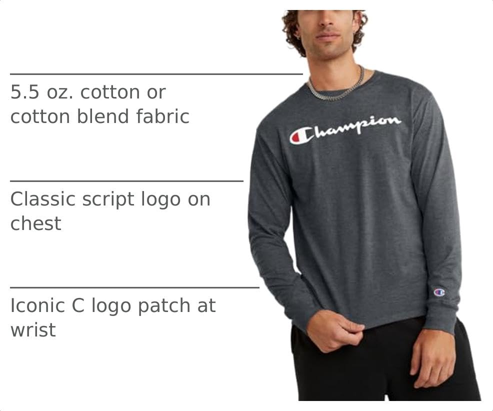 Image of Champion Men's Long Sleeve T-shirt, Classic T-shirt for Men (Reg. Or Big & Tall)