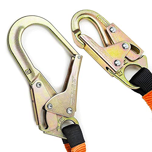 Image of SPLD002 6 ft Energy-Absorbing Single Leg Lanyard with Snap Hook and Rebar Hook (Orange)
