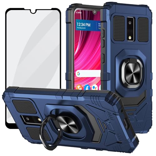 Ailiber Phone Case for Tracfone BLU View 4 BLU View 4 B135DL Case with Screen Protector Ring Kickstand for Magnetic Car Mount Heavy Duty Shockproof Protective Cover for BLU Smartphone View 4-Blue