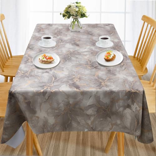 AIRCOWRIE Waterproof Vinyl Tablecloths, Heavy Duty Oil Spill Proof Plastic Table Cloth with Soft-Touch Finish, Wipe Clean PVC Table Cover for Indoor and Outdoor Use (Brown Floral, 54”×120”, Rectangle)