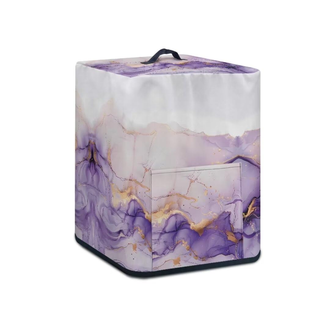 GOSTONG Marble Print Air Fryer Cover Dust Cover for Kitchen Electric Appliance with Top Handle and Accessories Pocket, Easy to Clean Ideal Gifts for Women, Purple