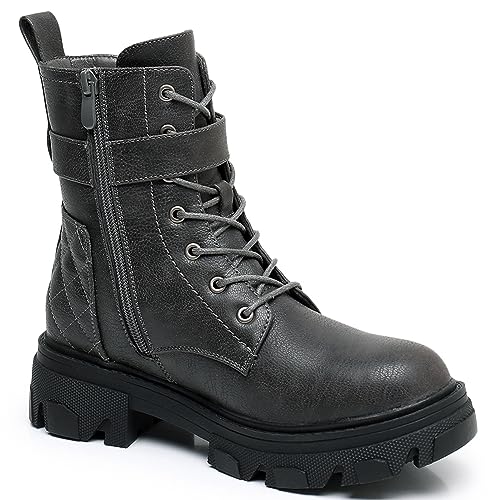 GLOBALWIN Women's Combat Boots Lace Up Ankle Booties Comfortable Lug Sole Boots For Women Chunky Low Heel3