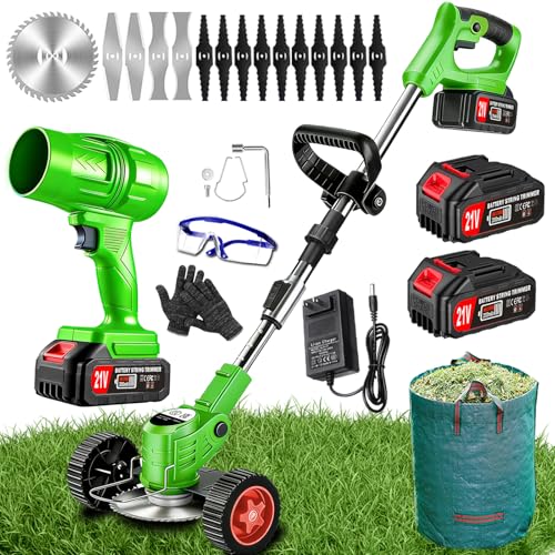 Cordless Weed Wacker Electric Battery Powered 21V Lightweight Electric Weed Trimmer with 2 Battery...